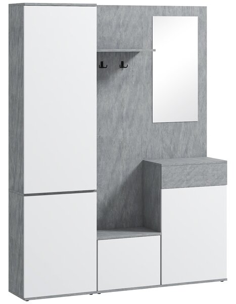 HOMCOM Mobilier 4 în 1 cu Oglindă, Cuiere și Rafturi Interioare Reglabile, Mobilier Multifuncțional, 145x29x184 cm, Gri | Aosom Romania