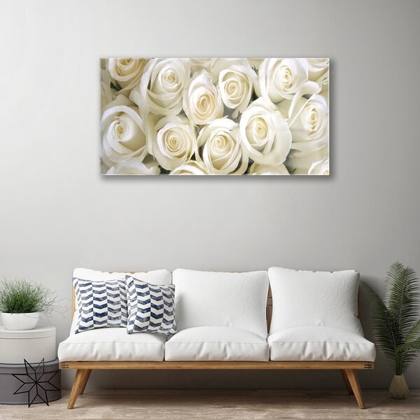 Tablou pe sticla Trandafiri Floral Alb