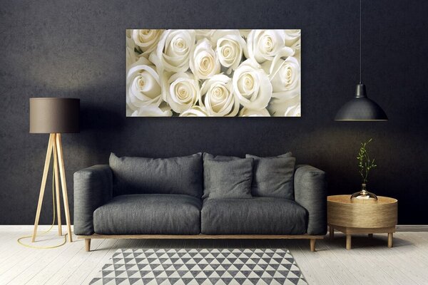 Tablou pe sticla Trandafiri Floral Alb