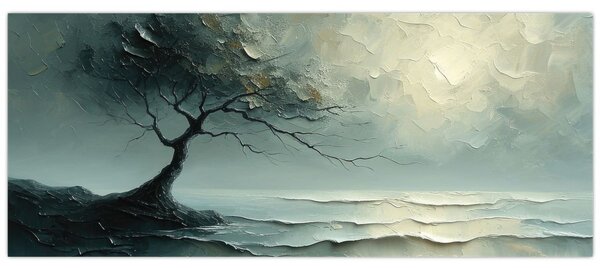 Tablou - pictură în ulei de un copac cu oceanul (120x50 cm)