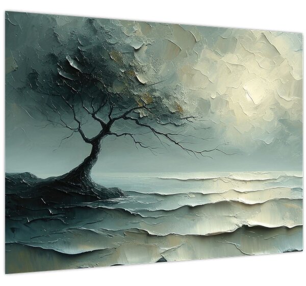 Tablou - pictură în ulei de un copac cu oceanul (70x50 cm)