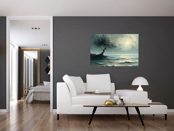 Tablou - pictură în ulei de un copac cu oceanul (90x60 cm)