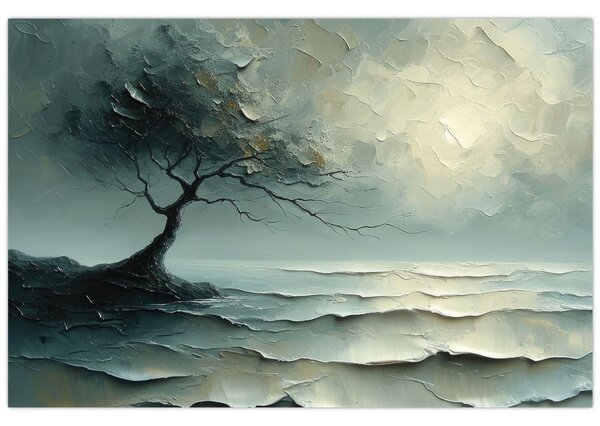 Tablou - pictură în ulei de un copac cu oceanul (90x60 cm)