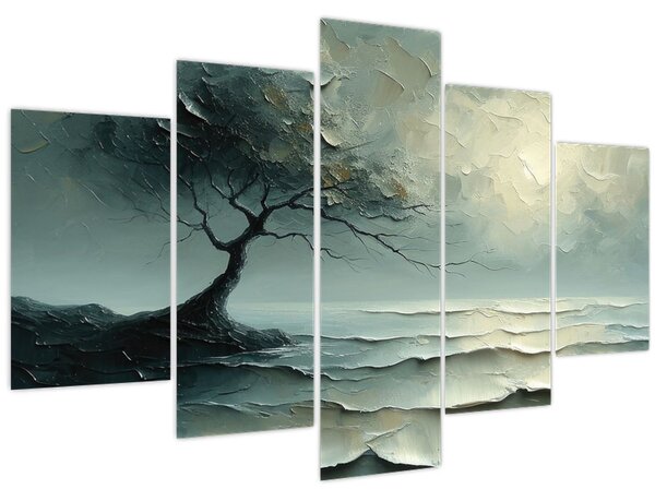 Tablou - pictură în ulei de un copac cu oceanul (150x105 cm)