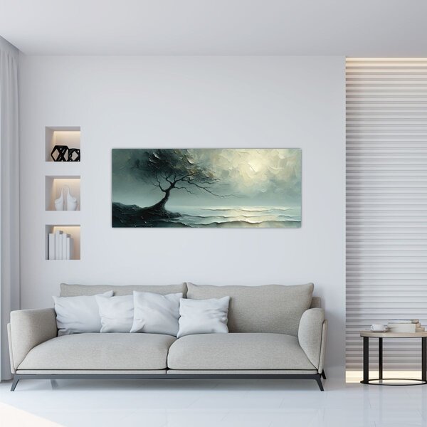 Tablou - pictură în ulei de un copac cu oceanul (120x50 cm)