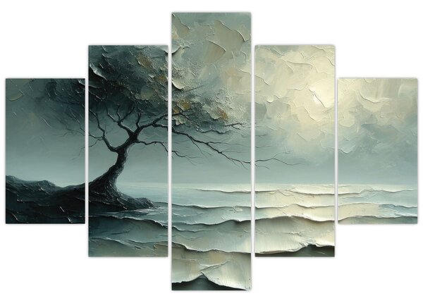Tablou - pictură în ulei de un copac cu oceanul (150x105 cm)