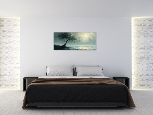 Tablou - pictură în ulei de un copac cu oceanul (120x50 cm)