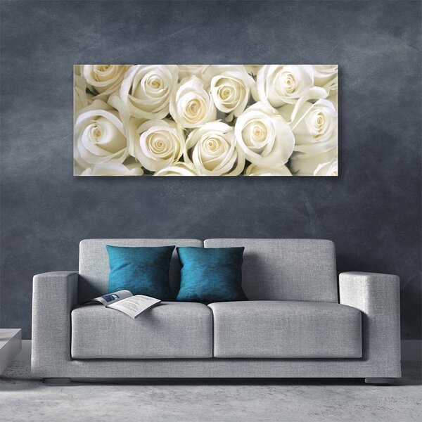 Tablou pe sticla Trandafiri Floral Alb