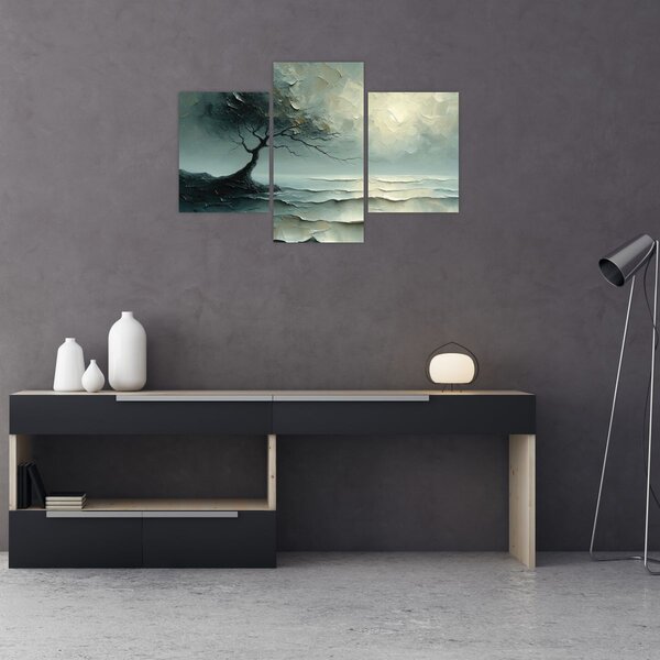 Tablou - pictură în ulei de un copac cu oceanul (90x60 cm)