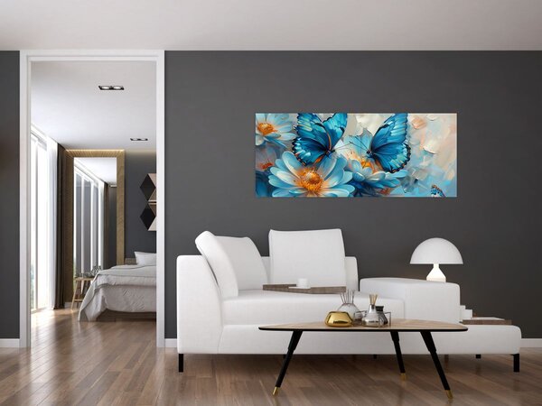 Tablou - Fluturi albaștri (120x50 cm)