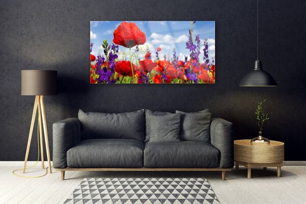 Tablou pe sticla Flori Floral Roșu Violet