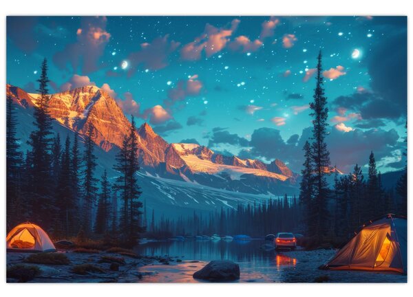Tablou - Camping în munți (90x60 cm)