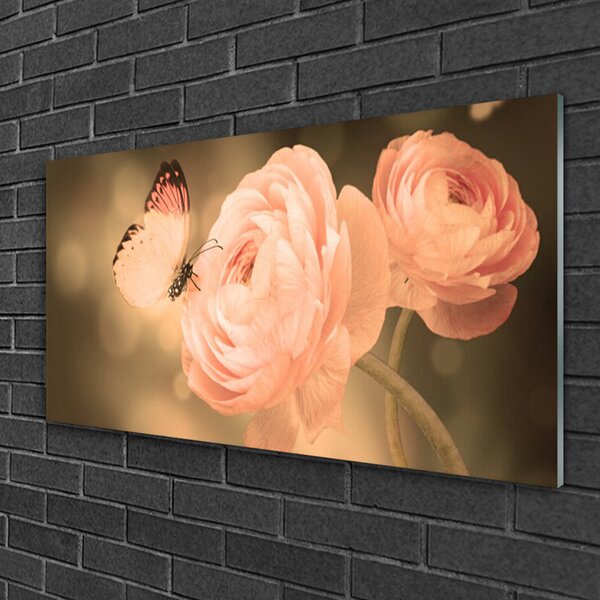 Tablou pe sticla Butterfly Trandafiri Natura Bej