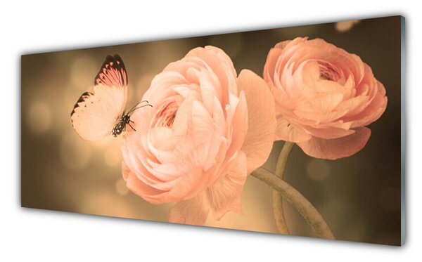 Tablou pe sticla Butterfly Trandafiri Natura Bej