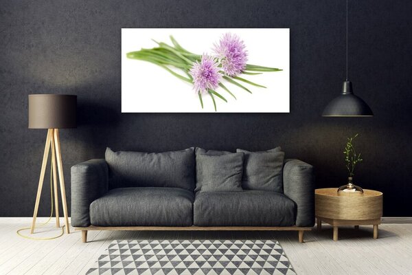 Tablou pe sticla Flori Floral roz. Verde