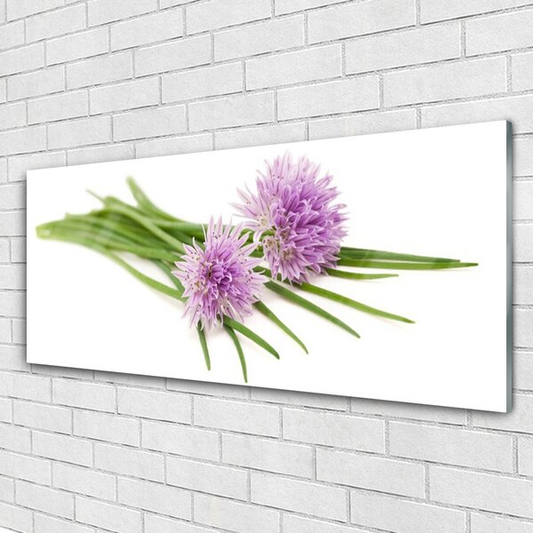 Tablou pe sticla Flori Floral roz. Verde