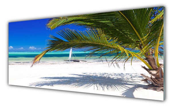 Panou sticla bucatarie Palm Beach Peisaj Alb Brun Verde