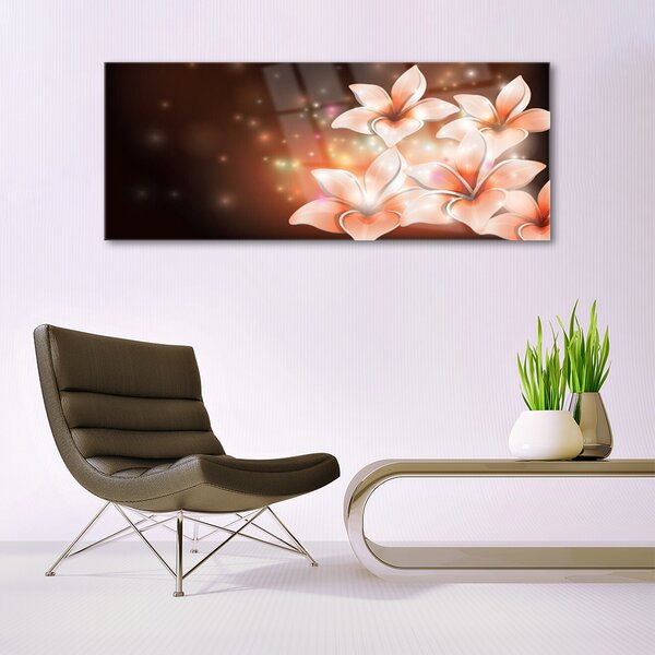 Tablou pe sticla Flori Floral Alb Galben Negru