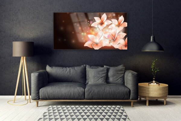 Tablou pe sticla Flori Floral Alb Galben Negru