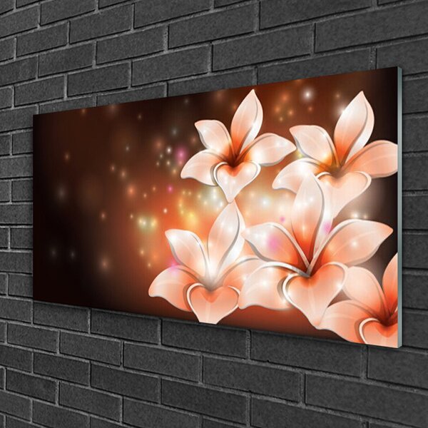 Tablou pe sticla Flori Floral Alb Galben Negru