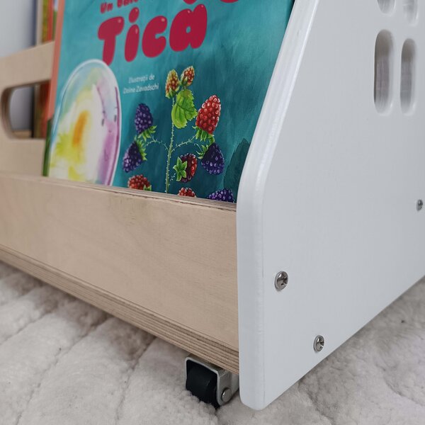 Bibliotecă Montessori cu roți, în formă de căsuță BOOKY