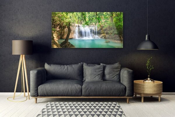 Tablouri acrilice Cascada Lacul Natural Pădurea Verde Maro Albastru Alb