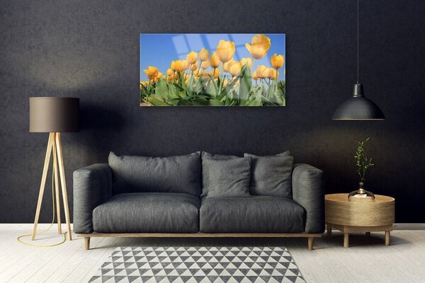 Tablou pe sticla Lalele floral galben