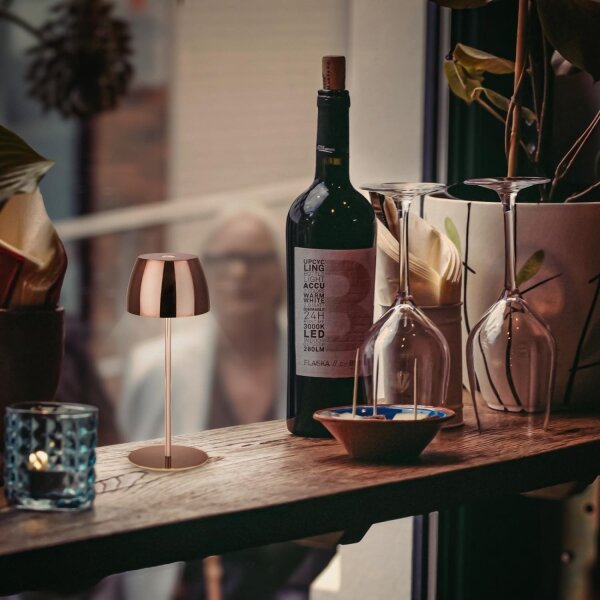 Briloner - Lampă de masă LED MINI, reîncărcabilă, dimabilă, cu comutare tactilă, pentru exterior LED/2,5W/5V IP44 1800 mAh, finisaj cupru