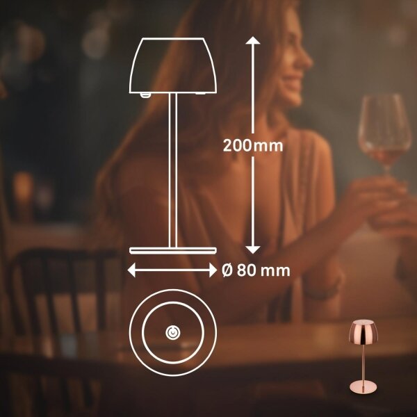 Briloner - Lampă de masă LED MINI, reîncărcabilă, dimabilă, cu comutare tactilă, pentru exterior LED/2,5W/5V IP44 1800 mAh, finisaj cupru