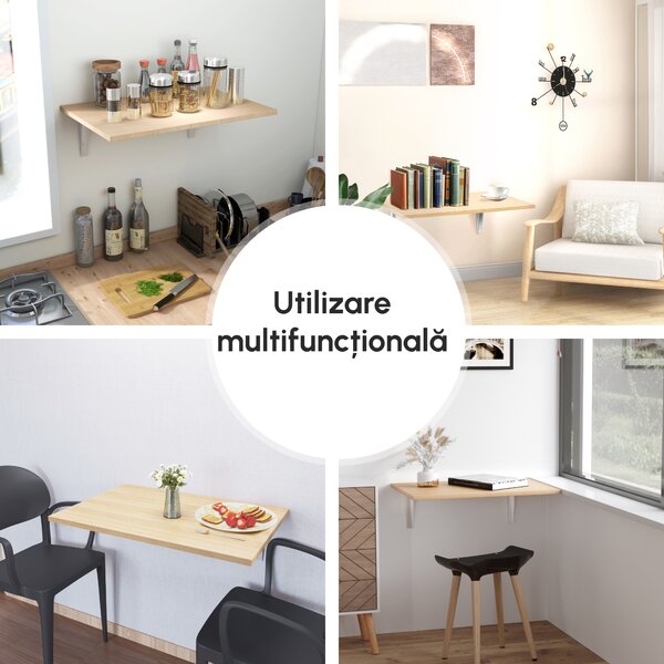 HOMCOM Masă Pliabilă de Perete, Design Rabatabil, din MDF și Metal, 60x40x20 cm | Aosom Romania