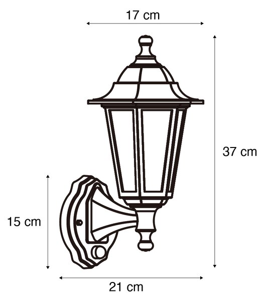 Lampă de perete de exterior neagră cu senzor de mișcare IP44 - New Haven Hammered