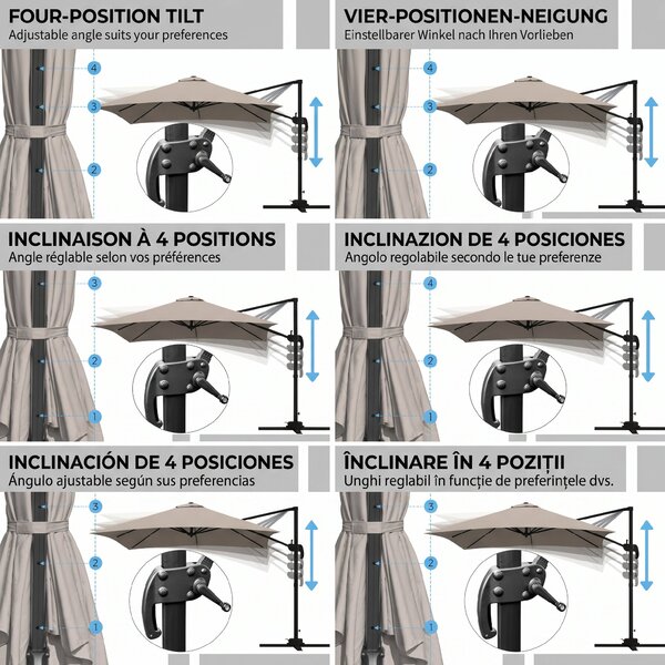 Outsunny Umbrelă de Soare cu 8 Lamele cu Pedală și Manivelă, Umbrelă de Soare din Aluminiu și Poliester, 295x295x266 cm, Kaki | Aosom Romania
