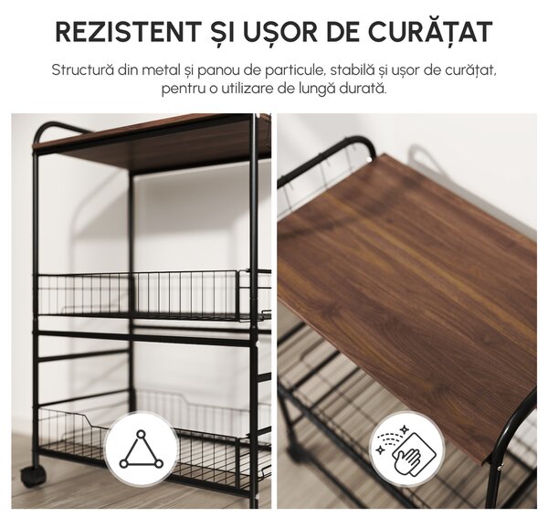 HOMCOM Cărucior Bucătărie Stil Industrial, Mobil cu Roți, Design Modern | Aosom Romania