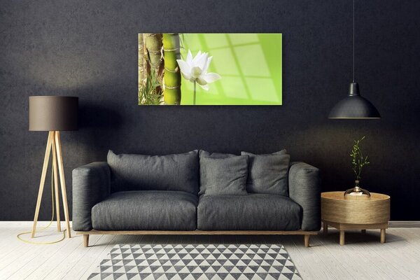Tablou pe sticla Bamboo peduncul Floral Verde Alb