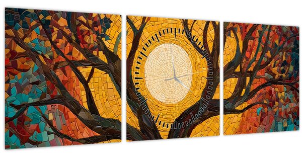 Tablou - Soarele în coroana arborelui vieții (cu ceas) (90x30 cm)