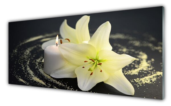 Tablou pe sticla Flower Floral Alb Galben
