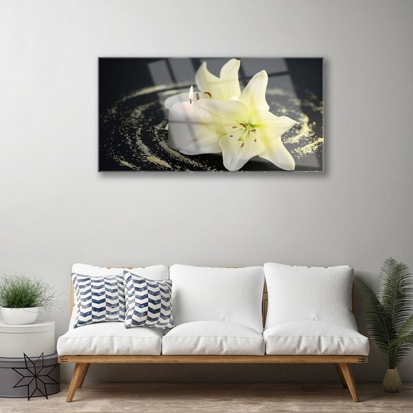 Tablou pe sticla Flower Floral Alb Galben