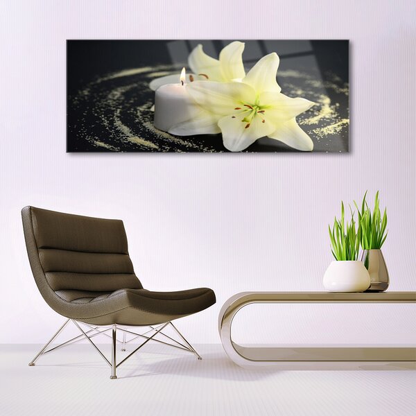 Tablou pe sticla Flower Floral Alb Galben