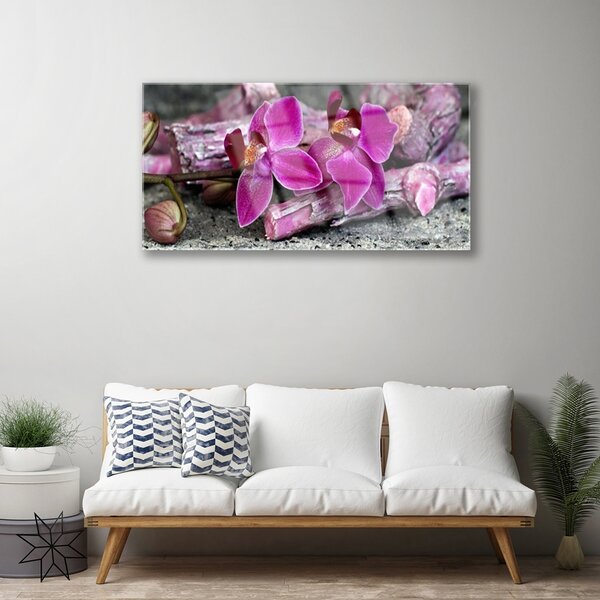 Tablou pe sticla Lemn Flori Floral Maro Rosu