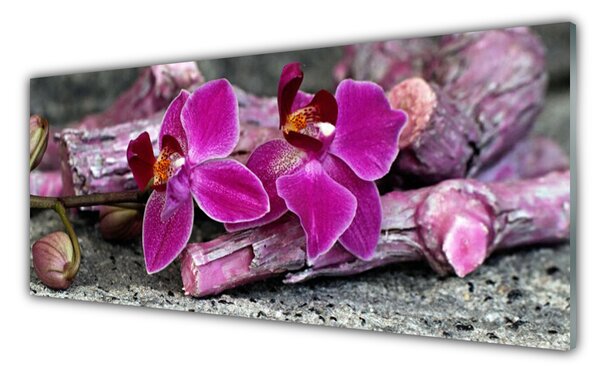Panou sticla bucatarie Lemn Flori Floral Maro Rosu