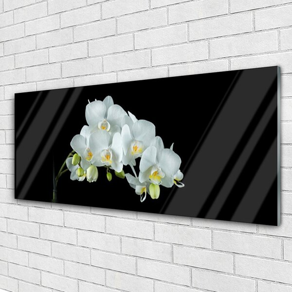 Tablou pe sticla Flori Floral alb