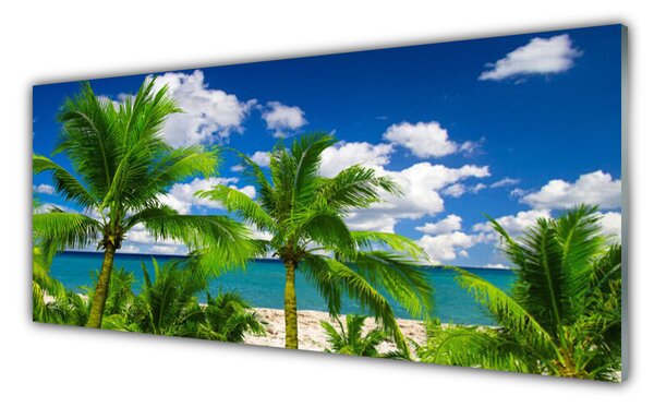 Panou sticla bucatarie Marea Palm Copaci Peisaj Verde Albastru