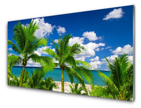 Panou sticla bucatarie Marea Palm Copaci Peisaj Verde Albastru