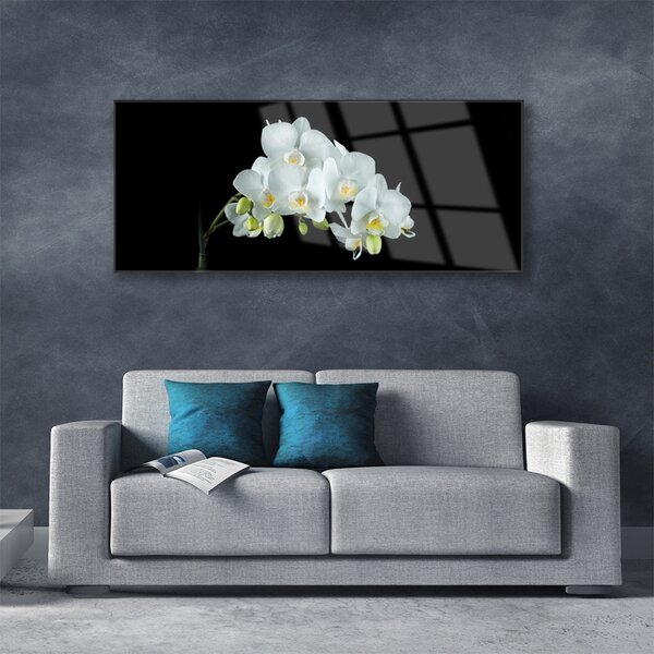 Tablou pe sticla Flori Floral alb