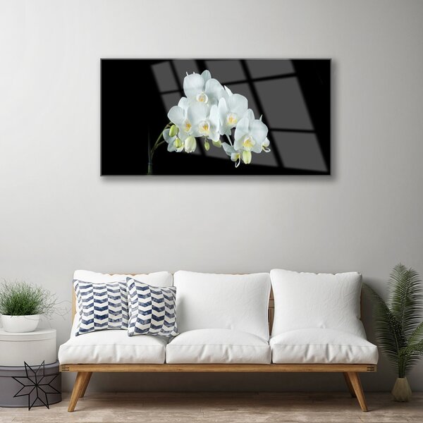 Tablou pe sticla Flori Floral alb