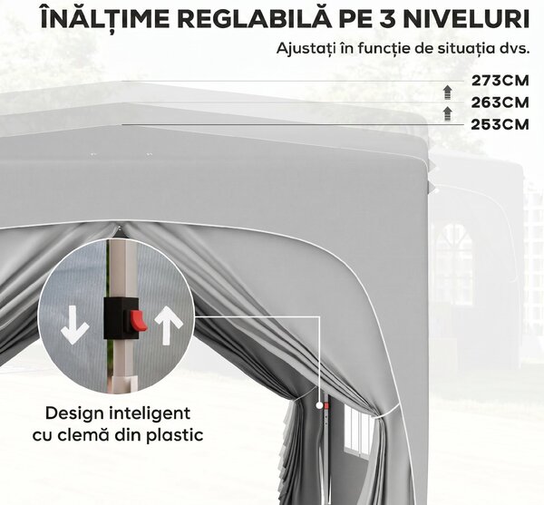Outsunny Pavilion Pliabil cu Ferestre Laterale și Geantă de Transport, 300x300x273 cm, Gri Deschis | Aosom Romania