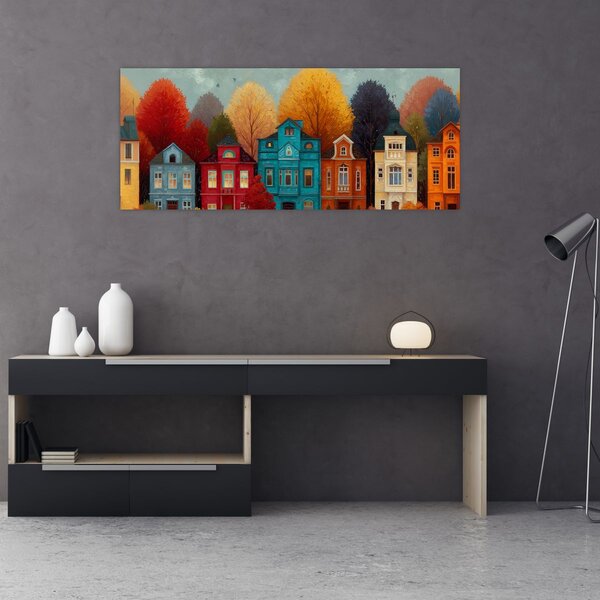 Tablou - Oraș de toamnă pictat (120x50 cm)