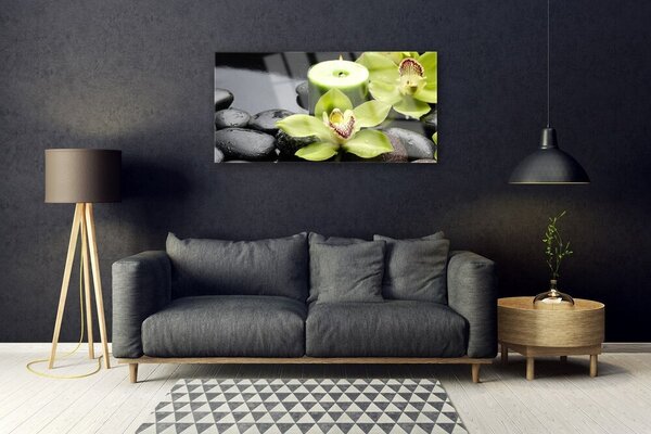Tablou pe sticla Pietre florale flori verde negru