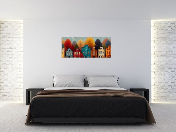Tablou - Oraș de toamnă pictat (120x50 cm)