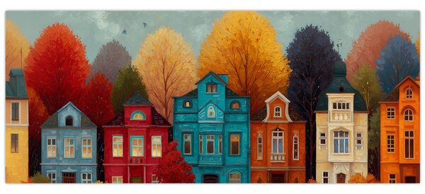 Tablou - Oraș de toamnă pictat (120x50 cm)